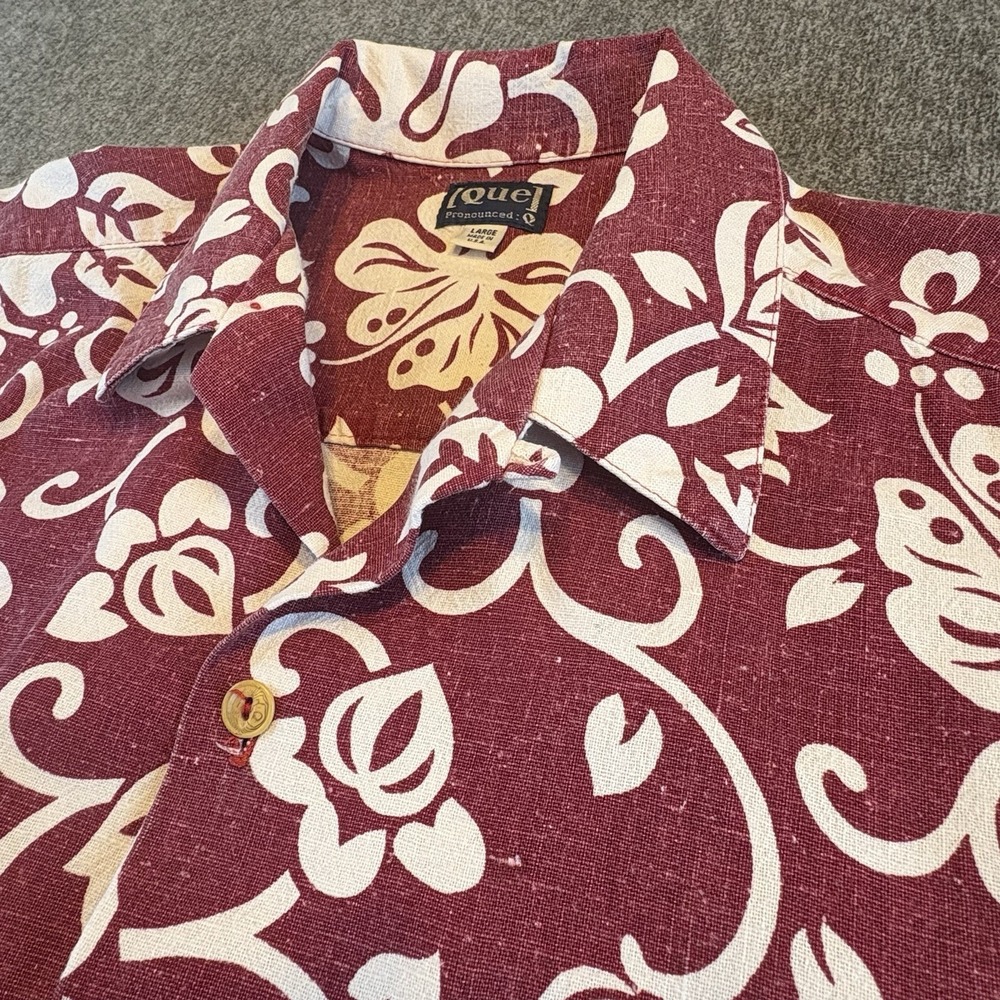 Vintage Rare Que Hawaiian Traditional Aloha Shirt Floral Tropical Large